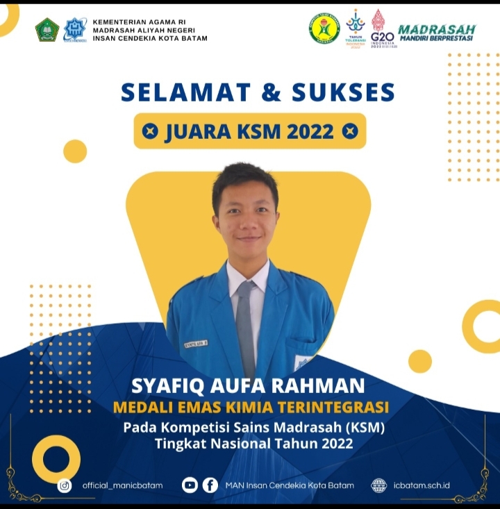 Siswa MAN IC Batam Raih Medali Emas Kimia di KSM 2022
