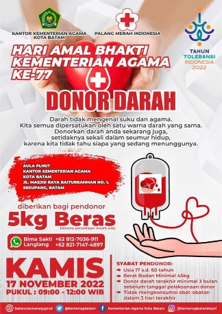 Meriahkan HAB ke 77, Kemenag Batam Gelar Donor Darah