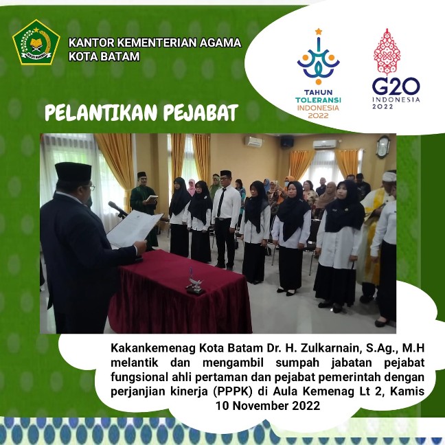 Kakankemenag Batam Lantik 8 Pejabat Fungsional Ahli Pertama dan PPPK