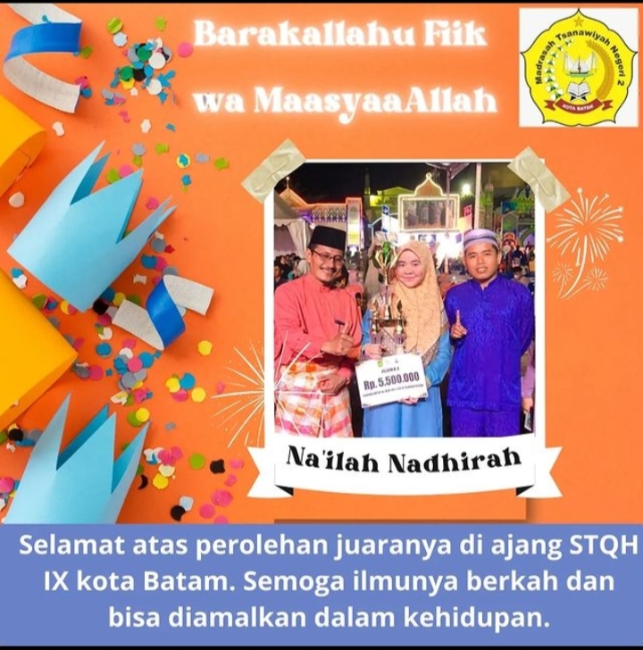 Nailah Nadhirah Harumkan Nama MTsN 2 di STQH IX Tingkat Kota Batam