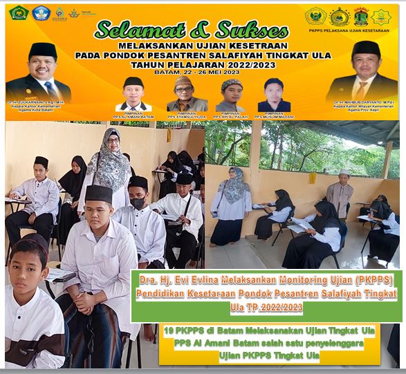 Kasi Pendidikan Agama dan Pendidikan Keagamaan Islam (PAKIS) Dra. Hj. Evi Evlina melaksankan monitoring Ujian Kesetaraan Tingkat Ula Tahun Pelajaran 2022/2023