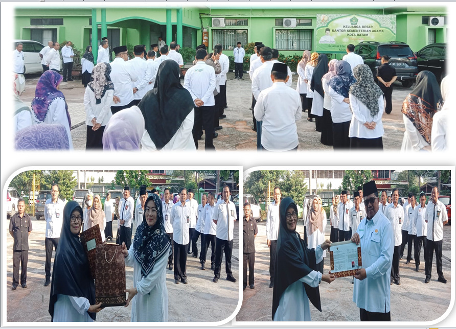Usai Apel Kakan Kemenag Dr. H. Zulkarnain, S.Ag., M.H. menyerahkan SK Purna Bakti Nerliyati, S.E. Penata Keuangan di MIN 2 Batam.