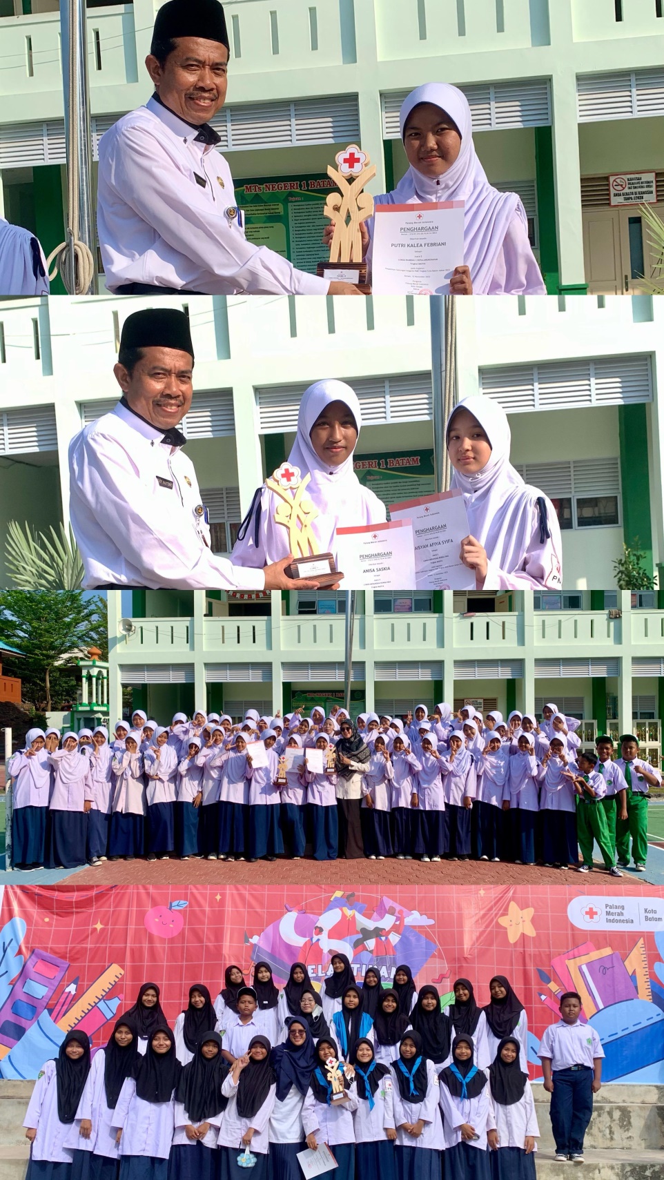 Anggota PMR MTsN 1 Batam, bawa pulang 2 Piala dalam Pelantikan Gabungan PMR se-kota Batam.