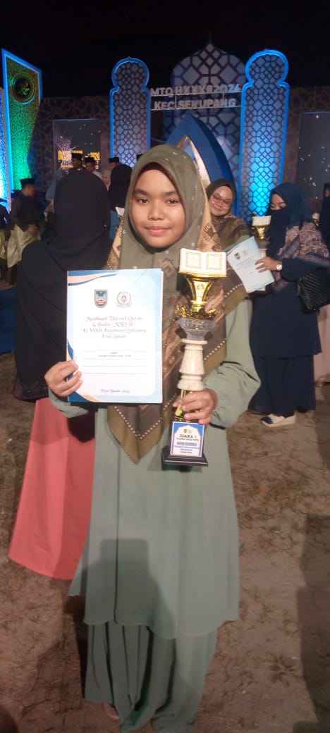 Menyusul Zakiya Zain, Devya Hariani Menjuarai MTQH XXXII Cabang Tilawah Anak di Kecamatan Sekupang