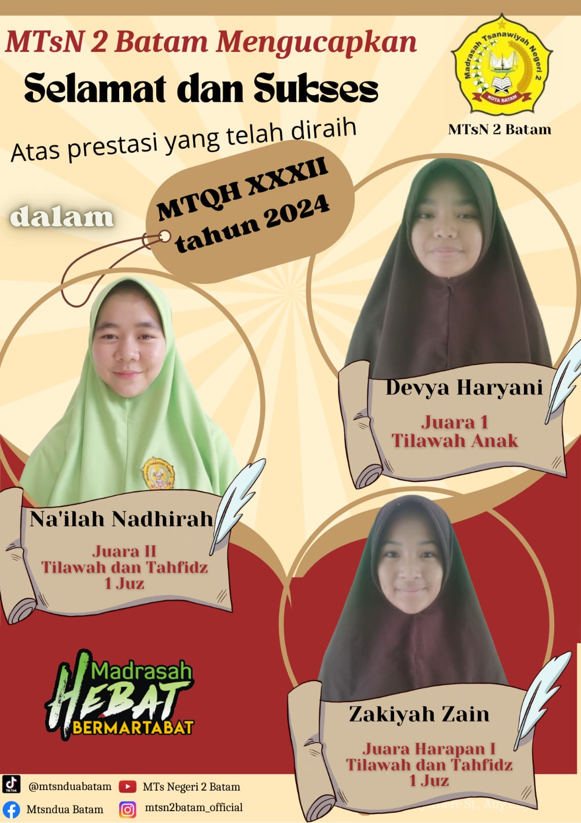 Siswa MTsN 2 Batam Berhasil Melaju ke Provinsi Dalam Ajang Bergengsi MTQH XXXII