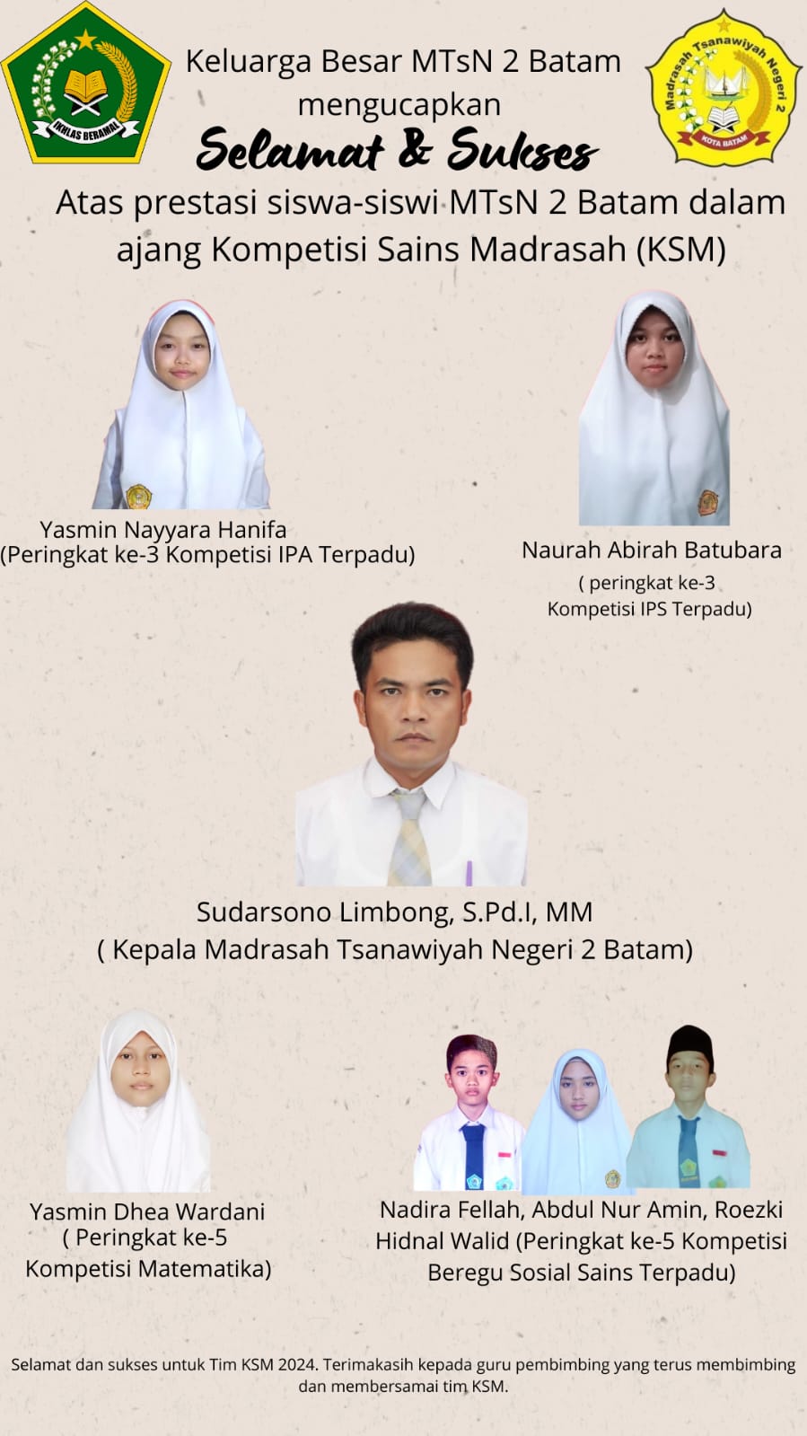 Selamat dan Sukses Team KSM 2024 MTsN 2 Batam