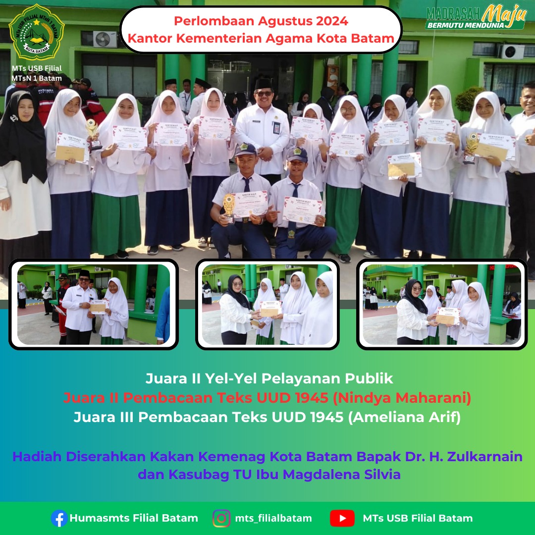 Panen Juara MTs USB Agustus 2024 Kemenag Kota Batam