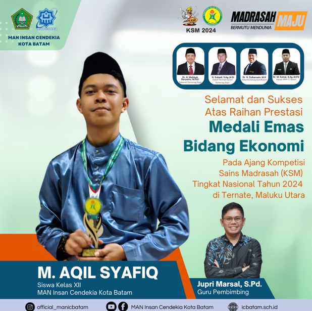 Membanggakan! Siswa MAN IC Batam Sukses Raih Medali Emas Ekonomi di Ajang KSM Tingkat Nasional 2024