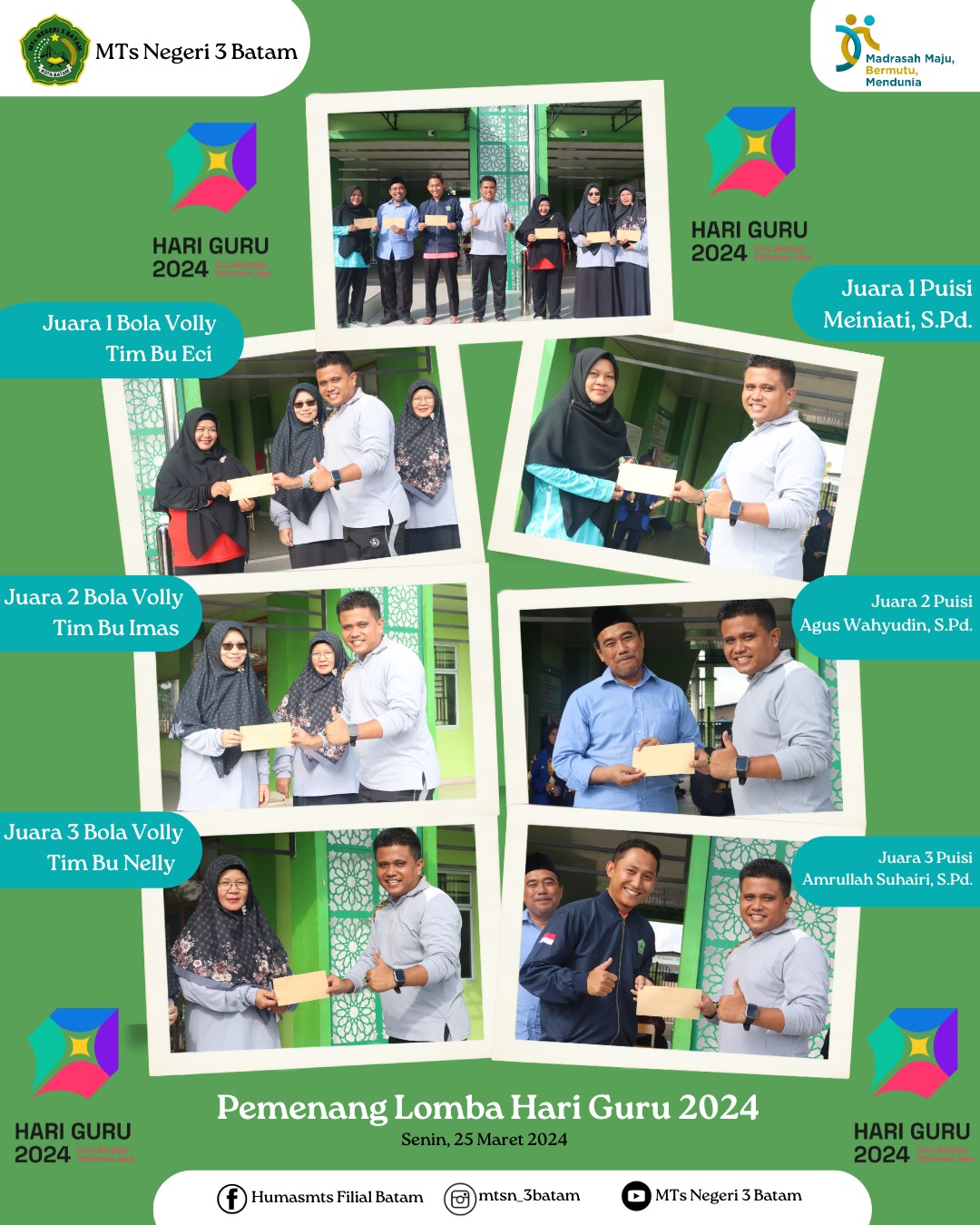 Pembagian Pemenang Lomba Sempena Hari Guru Nasional (HGN) 2024 MTs Negeri 3 Batam