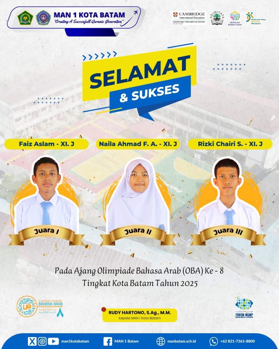 Keren! Tiga Siswa MAN 1 Kota Batam Raih Juara di Olimpiade Bahasa Arab 2025