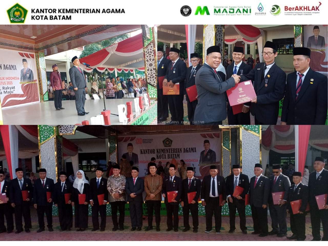 Sempena Upacara HUT ke-80 RI, Kankemenag Kota Batam Serahkan Satyalancana Karya Satya