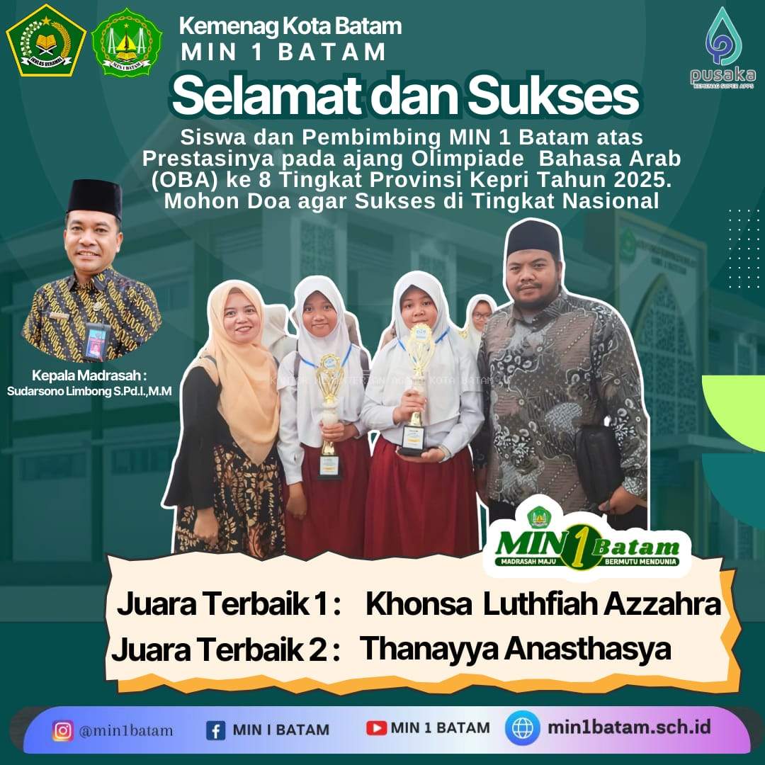 Prestasi Membanggakan, Siswa MIN 1 Batam Raih Juara Olimpiade Bahasa Arab Tingkat Provinsi Kepri 2025