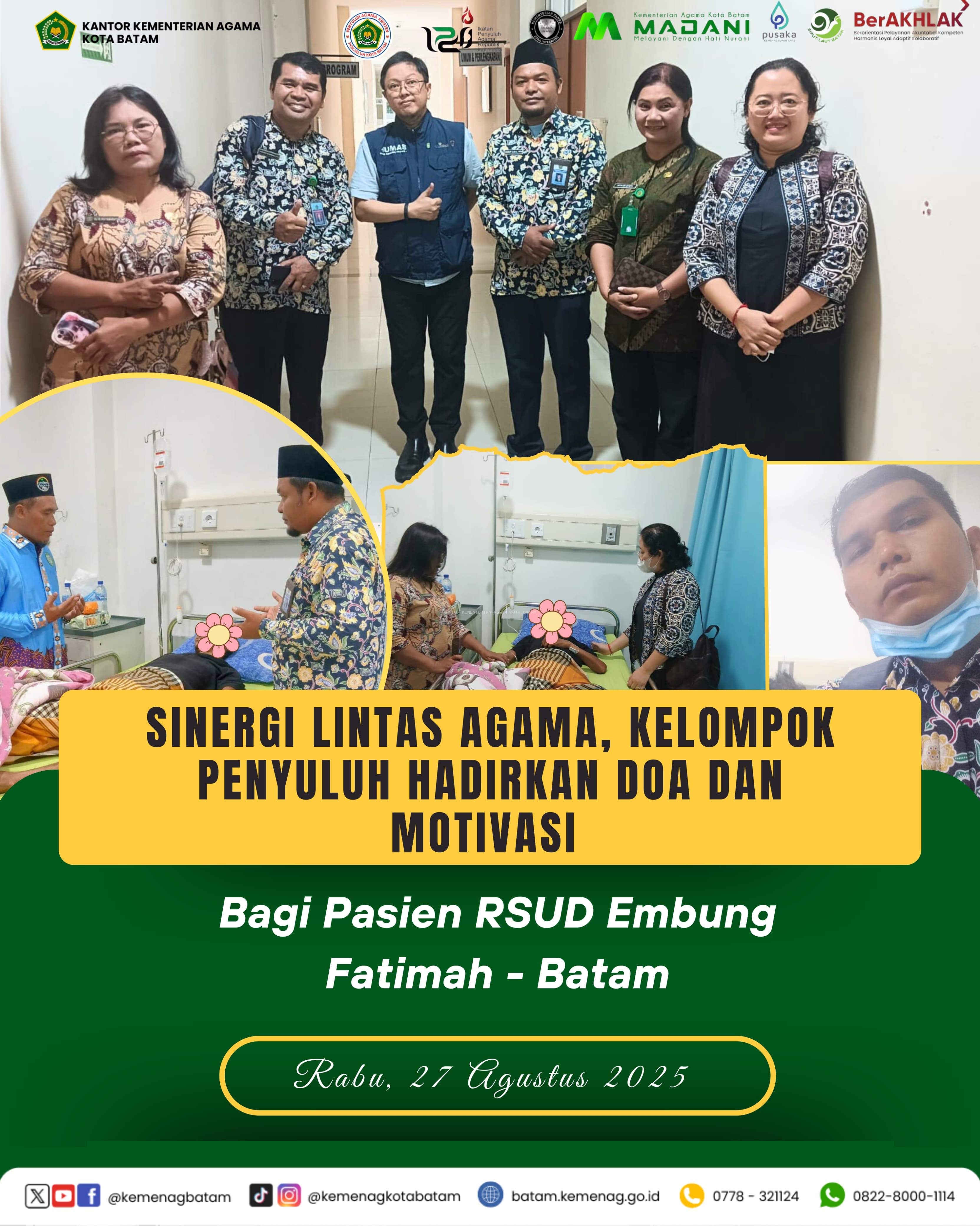Penyuluh Lintas Agama Kemenag Batam Hadirkan Doa dan Motivasi di RSUD Embung Fatimah