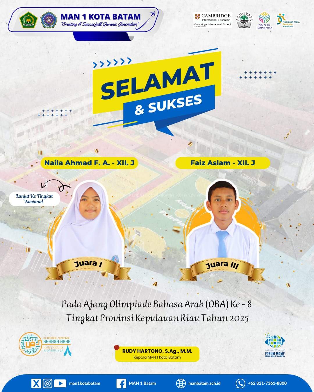MAN 1 Kota Batam Sabet Juara 1 dan 3 dalam Kompetisi Olimpiade Bahasa Arab ke-8 Tingkat Provinsi Kepulauan Riau