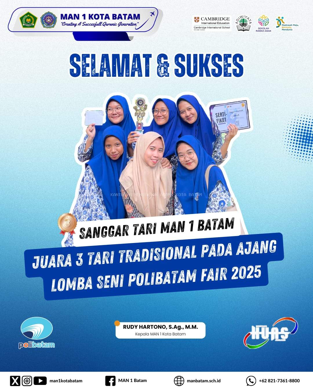 Tari Betangas Sanggar Tari MAN 1 Kota Batam Curi Perhatian, Raih Juara 3 dalam Lomba Tari Tradisional di Polibatam Fair 2025