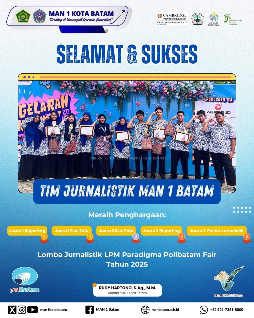 Tim Jurnalistik MAN 1 Kota Batam Sukses Borong Piala dalam Lomba Jurnalistik LPM Paradigma Tingkat Kota Batam