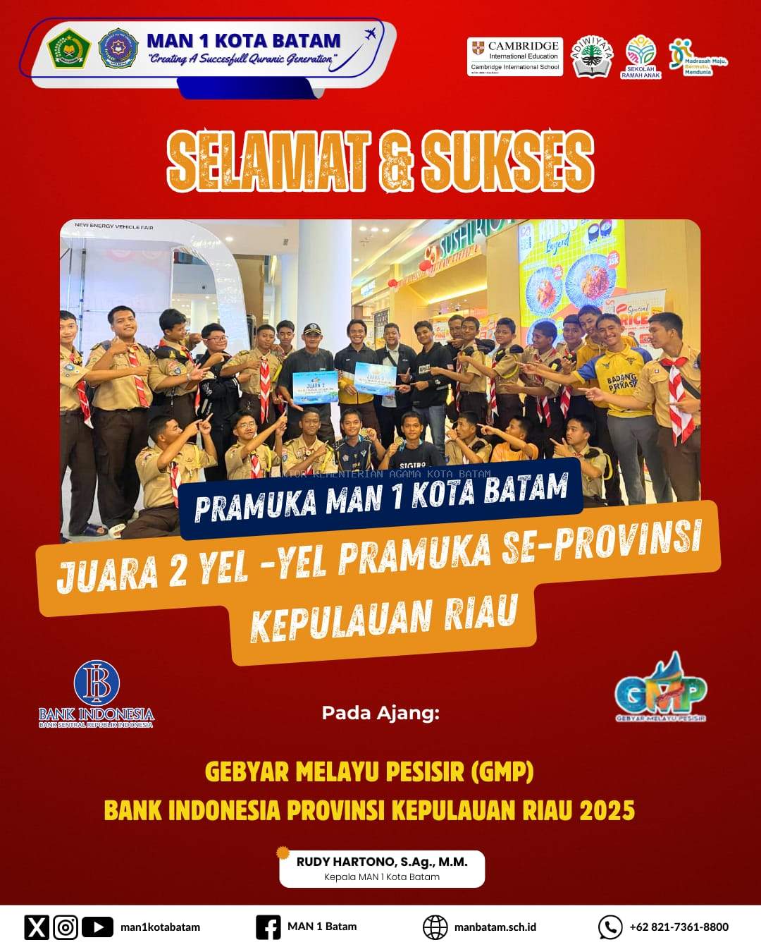 PRAMANSABA Raih Juara 2 Lomba Yel-Yel Pramuka se-Kepulauan Riau dalam Ajang Gebyar Melayu Pesisir Bersama Bank Indonesia 2025