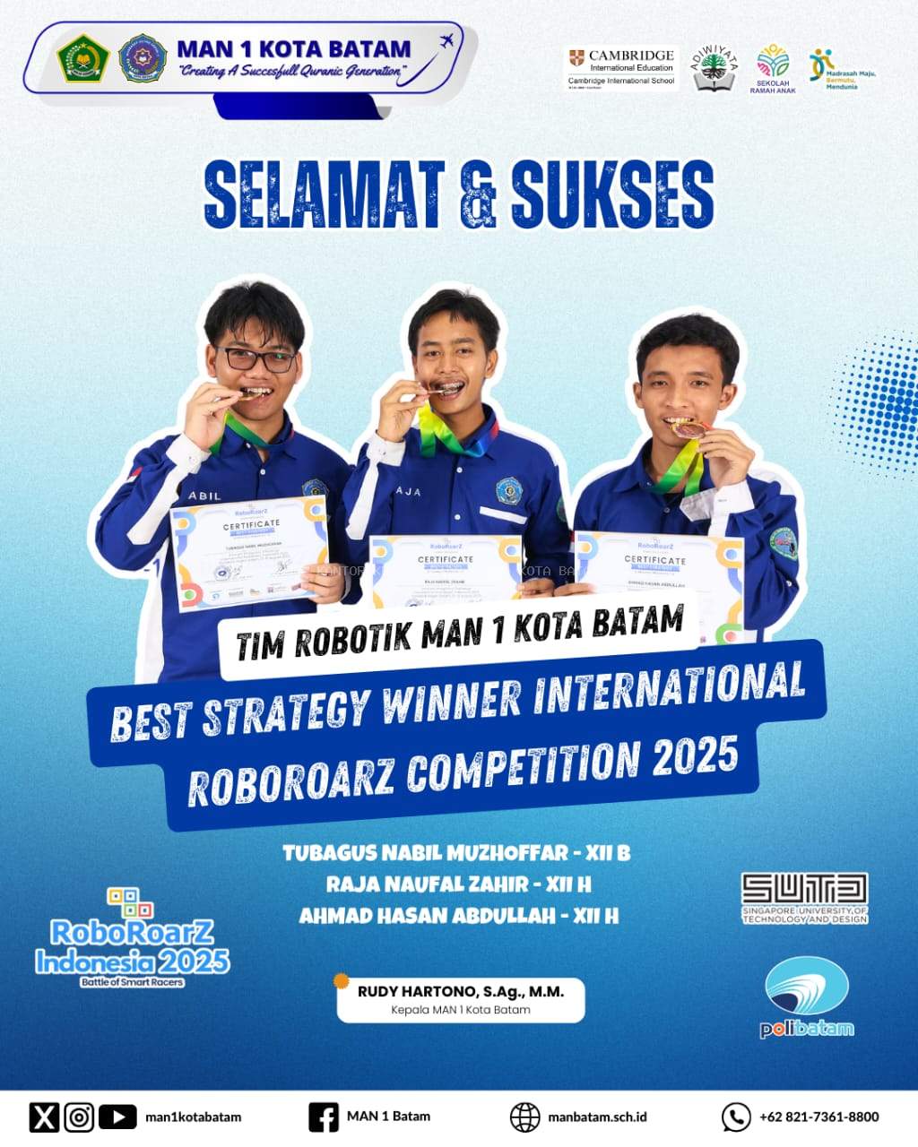 Tim Robotik MAN 1 Kota Batam Raih Predikat Best Strategy di Ajang Internasional WINNER Roboroarz Competition 2025