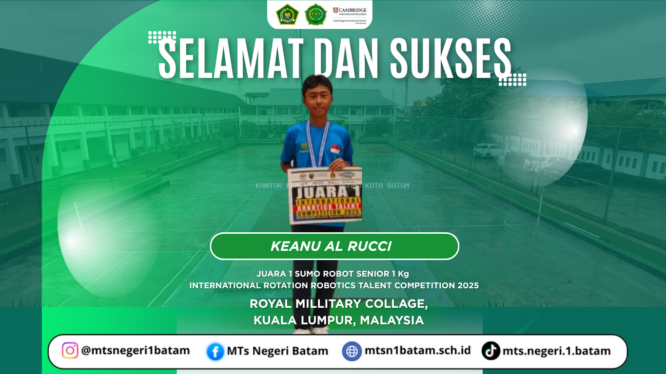Keanu Al Rucci, peserta didik MTsN 1 Batam Sabet Juara 1 Robot Sumo di Malaysia