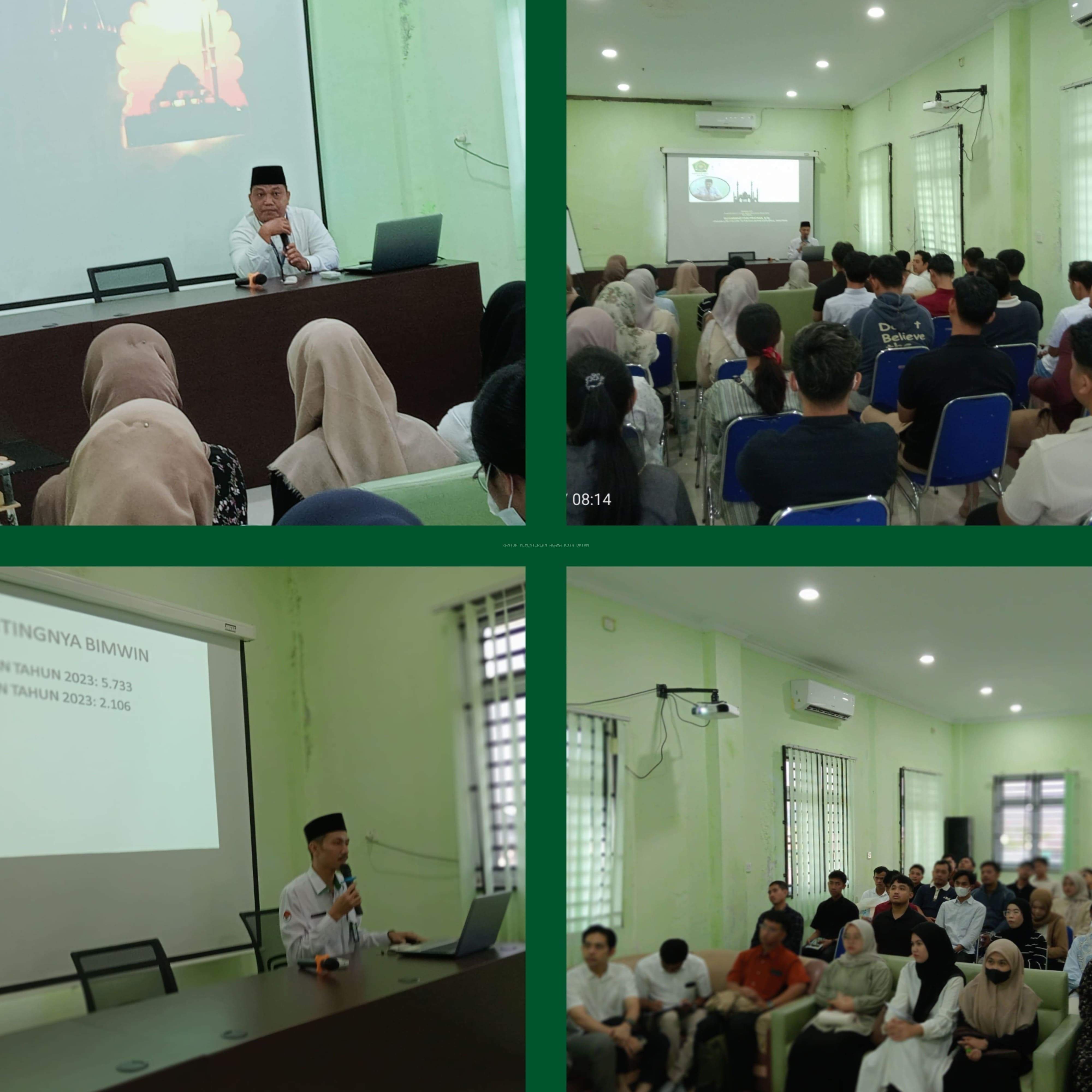 Berikan bekal dan modal dalam membangun mahligai rumah tangga yang berkualitas Kantor KUA Batam Kota menyelenggarakan bimbingan perkawinan terhadap 20 pasang Calon Pengantin