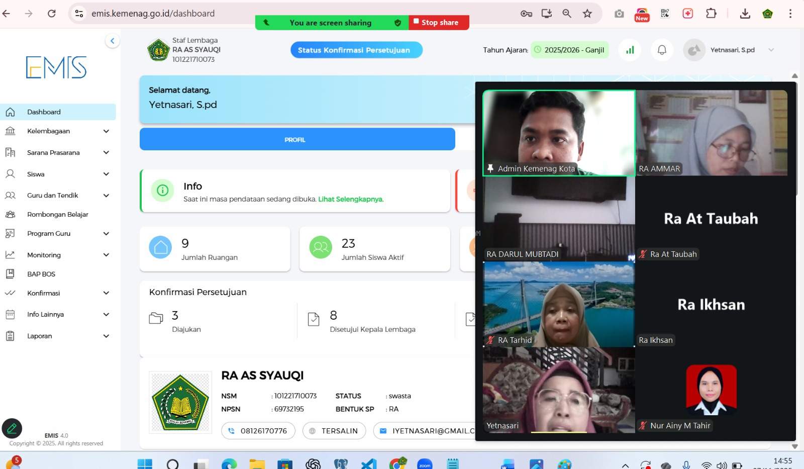 Seksi Pendidikan Madrasah Gelar Sosialisasi Virtual Teknis Pendataan dan Perbaikan Data Residu RA di EMIS dan VerpalPD