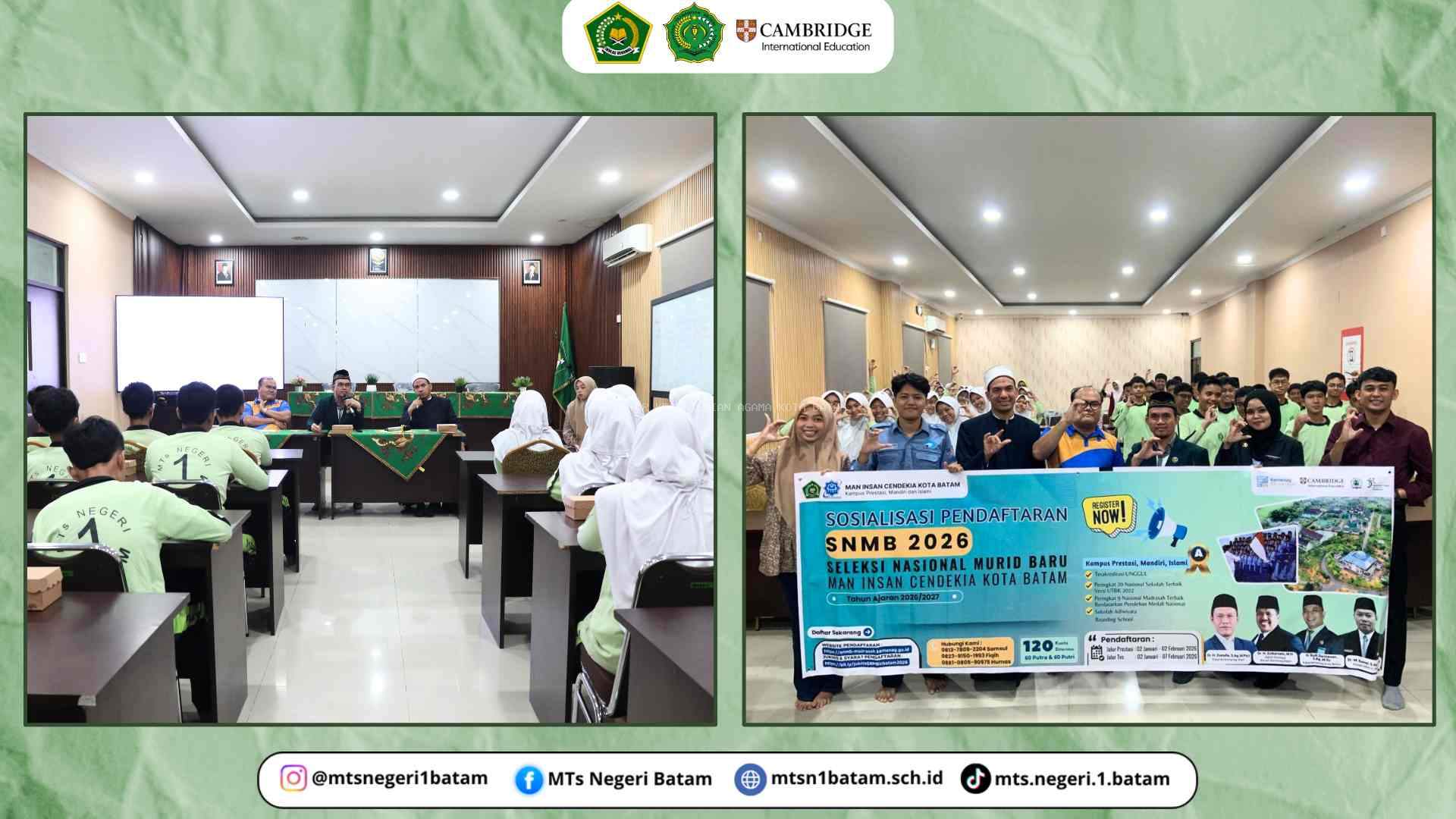 Persiapan Pendidikan Lanjutan, Peserta Didik MTsN 1 Batam Ikuti Sosialisasi SNMB MAN Insan Cendekia