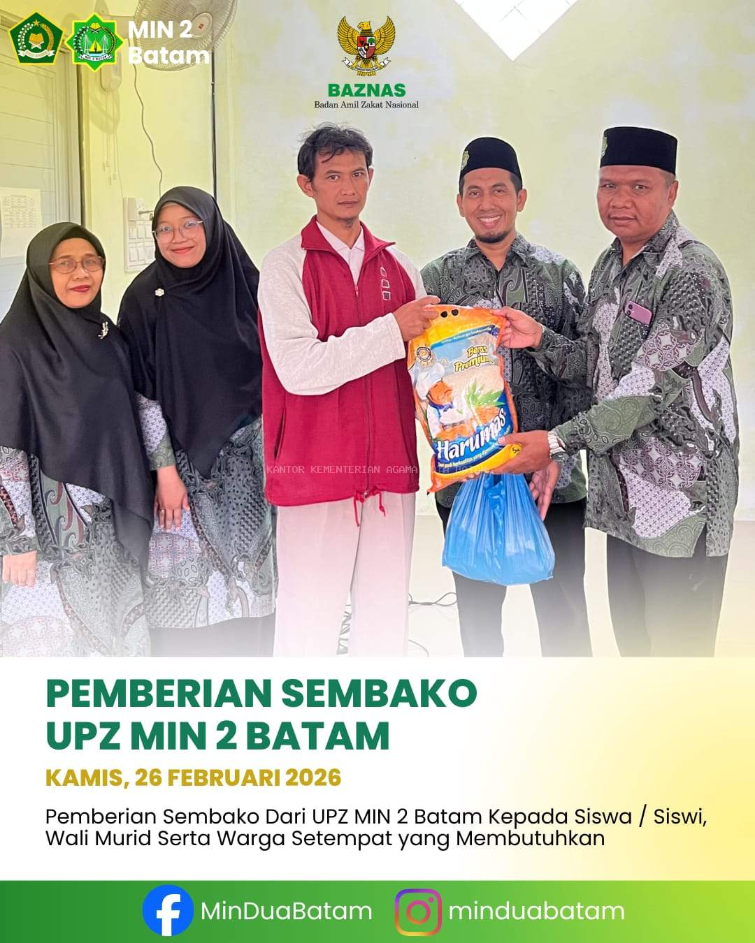 UPZ MIN 2 Batam  Bagikan 100 Paket Sembako