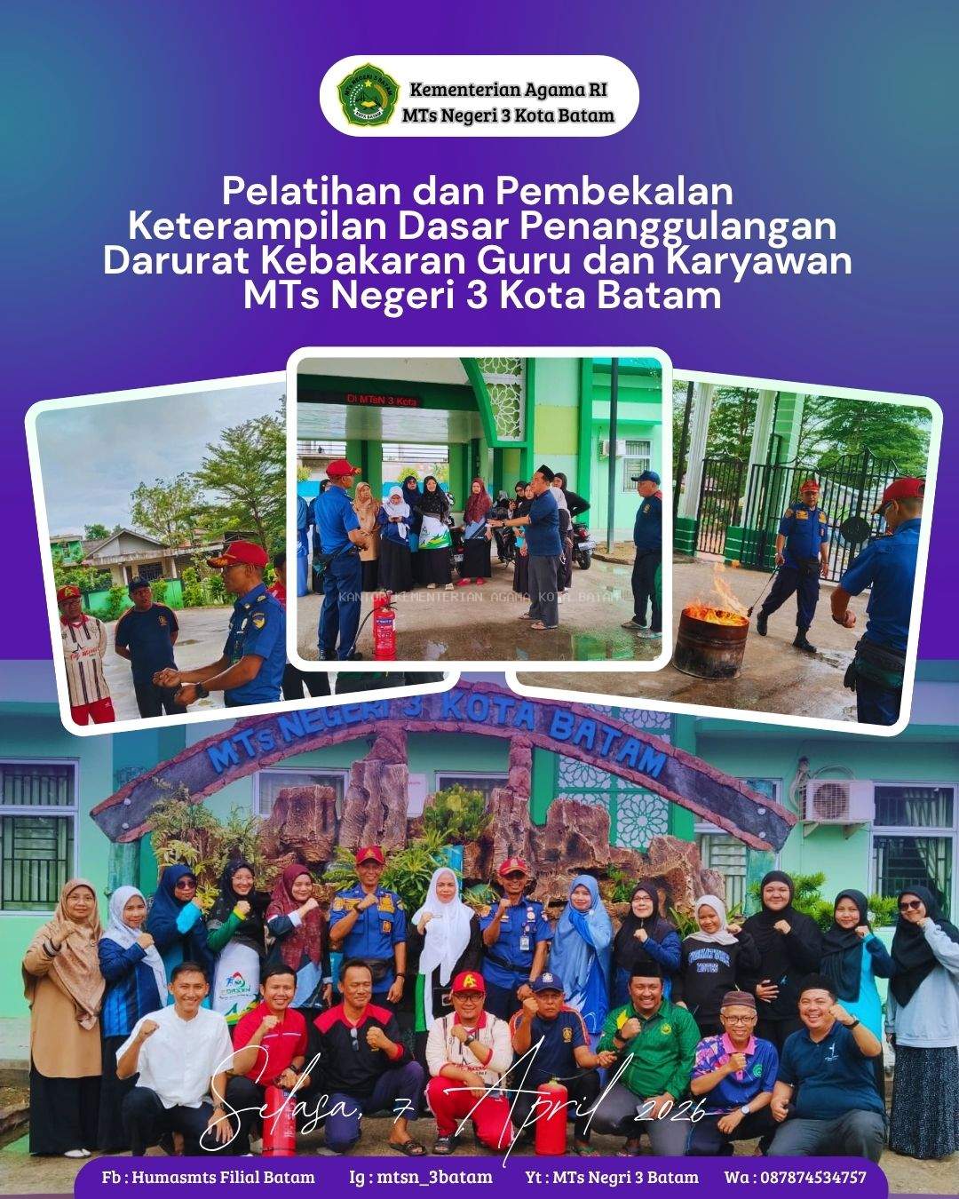 Tingkatkan Kewaspadaan, MTs Negeri 3 Kota Batam Gelar Pelatihan Penanggulangan Kebakaran
