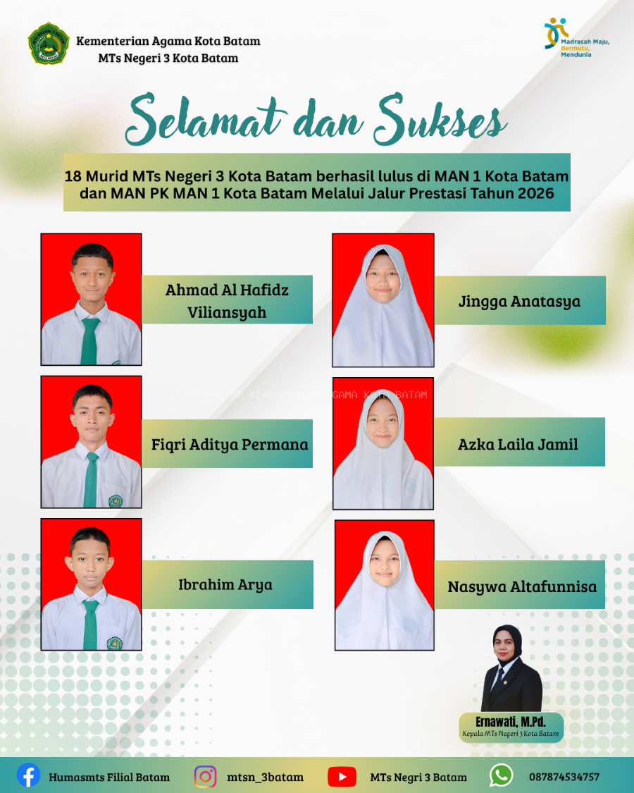 Cetak Prestasi Gemilang, 18 Siswa Lulus Jalur Prestasi di MAN 1 Kota Batam Tahun 2026