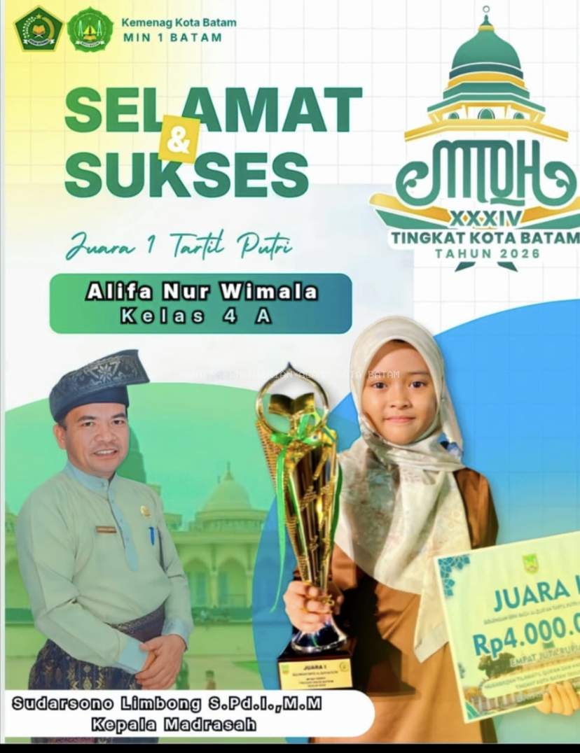 Siswi MIN 1 Batam Sabet Juara 1 Cabang Tartil di MTQH Kota Batam