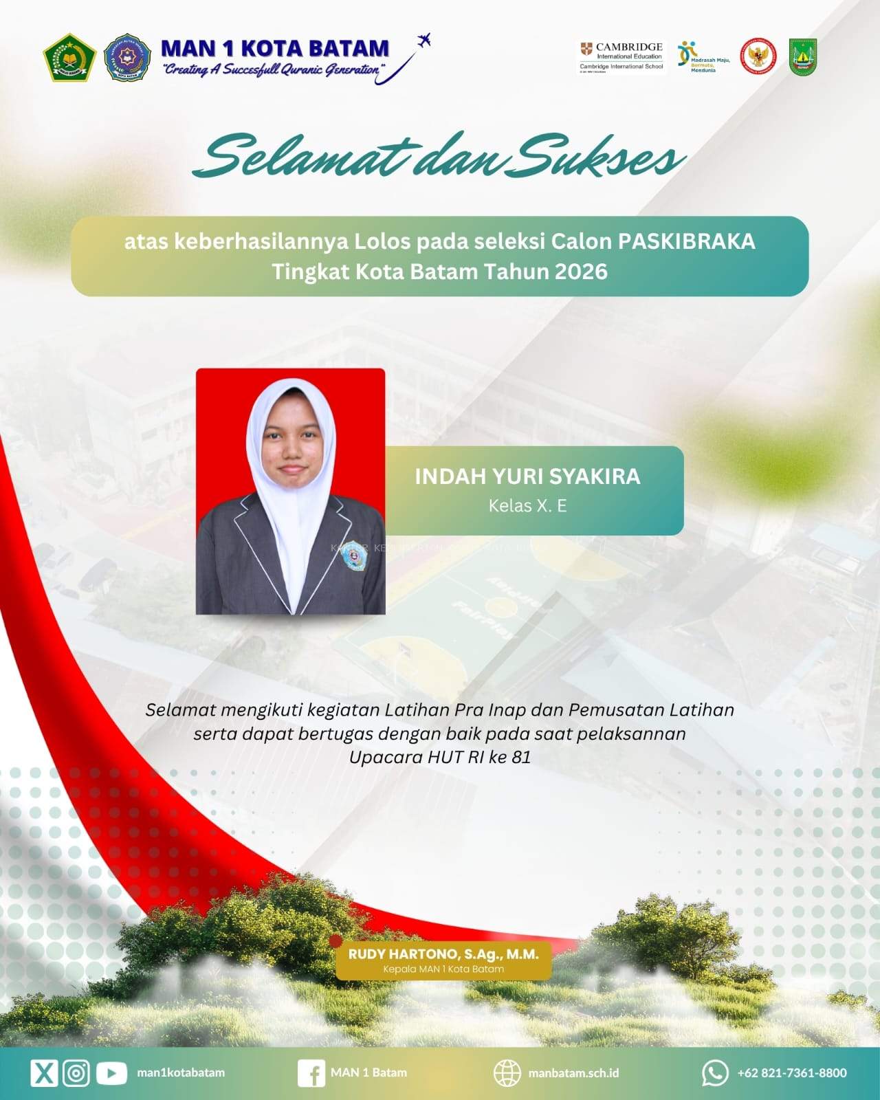 Torehkan Prestasi, Siswi MAN 1 Kota Batam Lolos Seleksi Paskibraka Tingkat Kota Tahun 2026