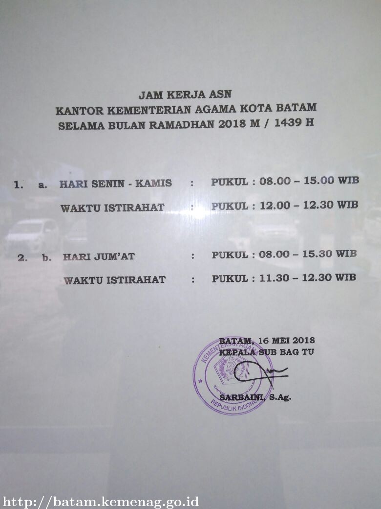 Jam Masuk Istirahat dan Pulang Selama Ramadhan