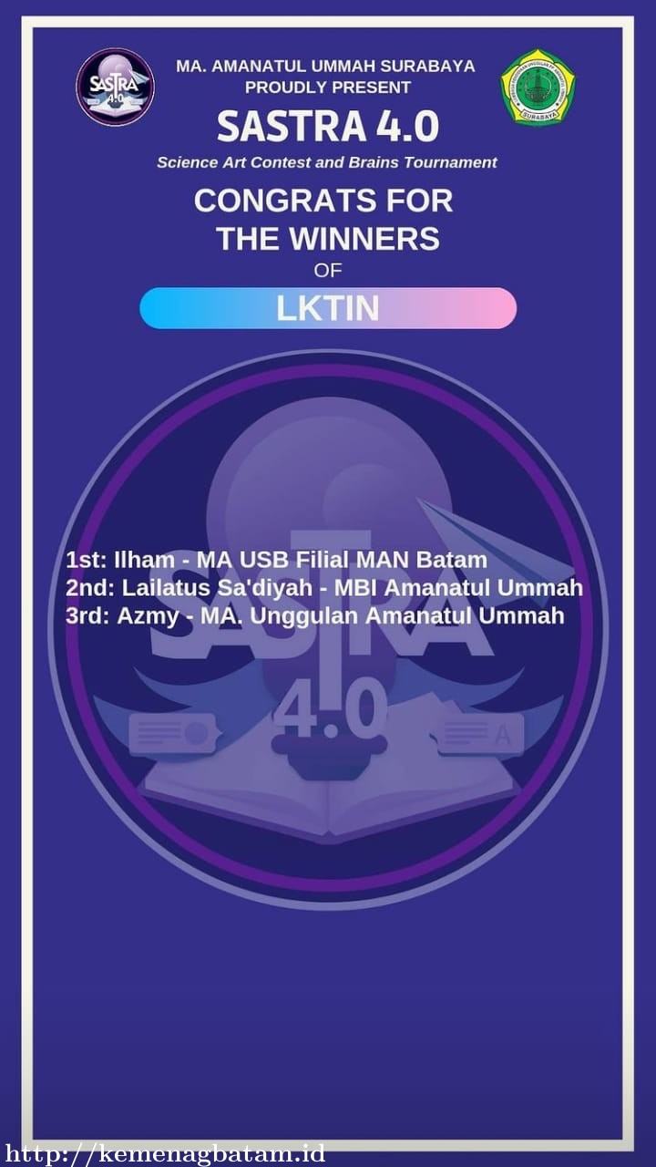 MA USB Filial MAN BATAM Raih Juara 1 LKTI Nasional 2021