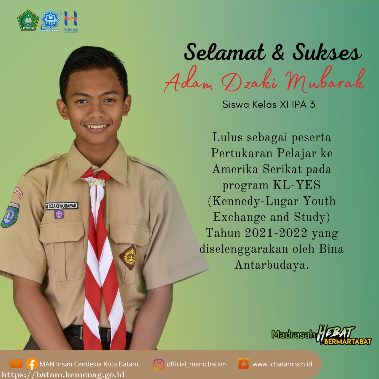 Siswa MAN IC Batam Kembali Lolos Seleksi Pertukaran Pelajar Ke Amerika Serikat