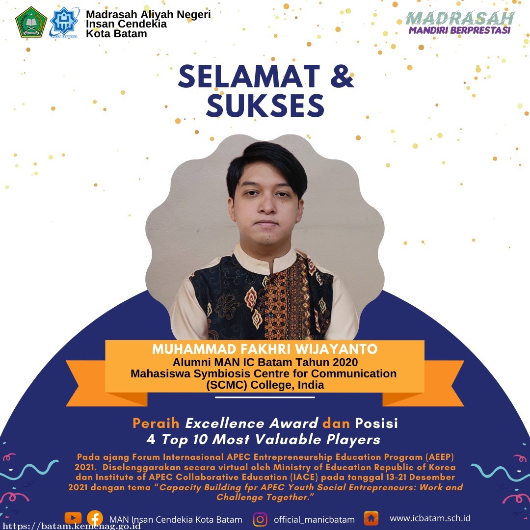 Muhammad Fakhri Wijayanto, Alumni MAN IC Batam Raih Penghargaan Internasional