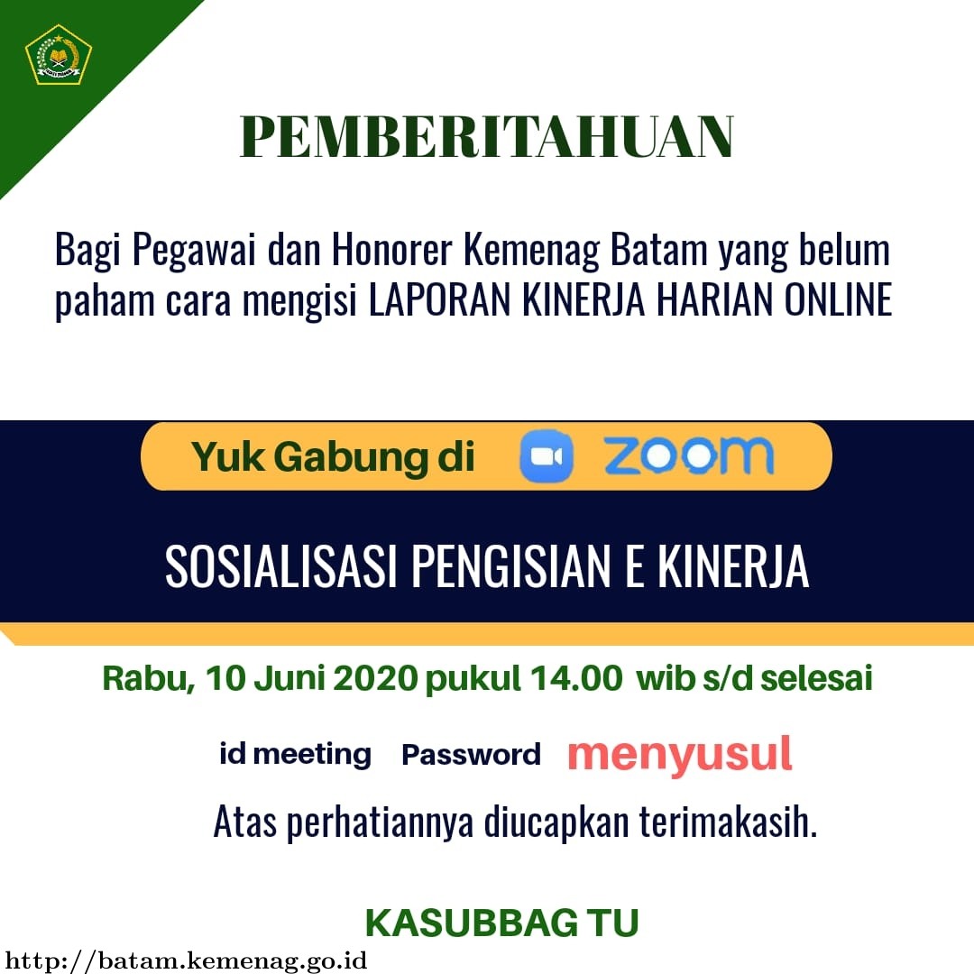Kemenag Batam Gelar Sosialisasi E Kinerja Melalui Aplikasi ZOOM