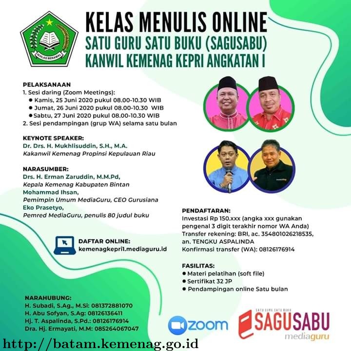 Kanwil Kemenag Kepri Buka Kelas Menulis Online Angkatan 1 Kerjasama Dengan MediaGuru Sagusabu