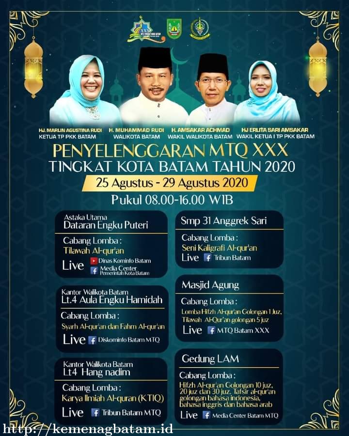 Melalui Kanal Youtube dan Facebook, Masyarakat Bisa Saksikan MTQ Ke 30 Tingkat Kota Batam